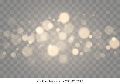 Shining bokeh isolated on transparent background. Golden bokeh lights with glowing particles isolated. Christmas concept