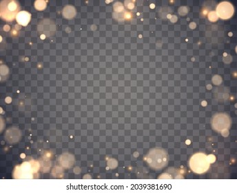 Leuchtender Bokeh einzeln auf transparentem Hintergrund. Goldene Bokeh-Lichter mit leuchtenden Partikeln einzeln. Weihnachtskonzept