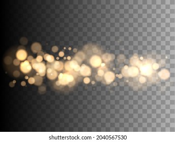 Shining bokeh isolated on transparent background. Golden bokeh lights with glowing particles isolated. Christmas concept