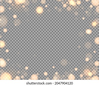 Shining bokeh isolated on transparent background. Golden bokeh lights with glowing particles isolated. Christmas concept