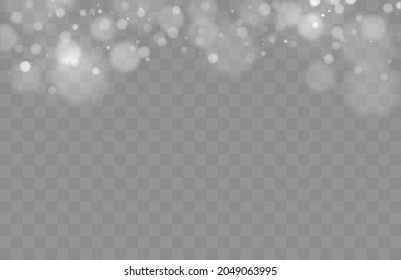 Shining bokeh isolated on transparent background. Bokeh lights with glowing particles isolated. Christmas concept