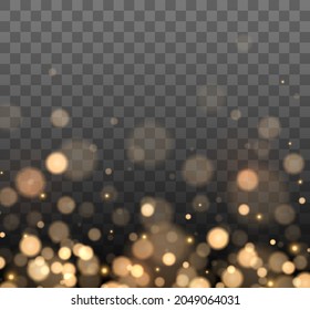 Shining bokeh isolated on transparent background. Golden bokeh lights with glowing particles isolated. Christmas concept