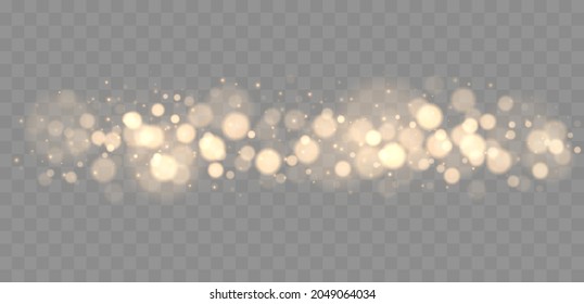 Shining bokeh isolated on transparent background. Golden bokeh lights with glowing particles isolated. Christmas concept