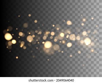 Shining bokeh isolated on transparent background. Golden bokeh lights with glowing particles isolated. Christmas concept