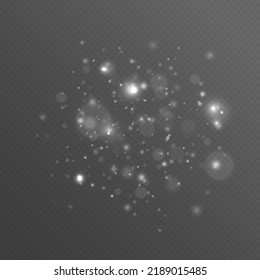 Shining bokeh isolated on transparent background. Glow light effect. The dust sparks and stars shine with special light. Christmas flash. Sparkling blur magical white dust particles. Vector. 