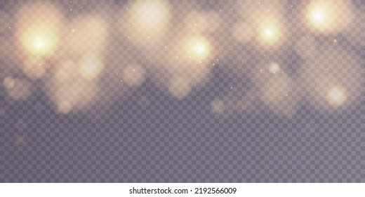 Shining bokeh isolated on transparent background. Light isolated lights. Transparent blurry shapes. Abstract light effect. Vector illustration.