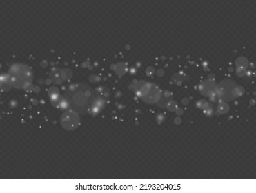Leuchtender Bokeh einzeln auf transparentem Hintergrund. Lichteffekt. Der Staub funkt und die Sterne leuchten mit speziellem Licht. Weihnachtsblitz. Funkelnde, magische weiße Staubpartikel. Vektorgrafik. 