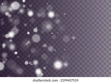 Brillante bokeh aislado en un fondo transparente. Efecto luminoso. El polvo brilla y las estrellas brillan con luz especial. Navidad. Parpadeando partículas mágicas de polvo blanco. Vector. 