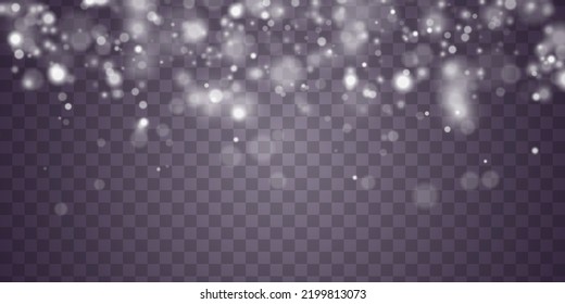 Shining bokeh isolated on transparent background. Glow light effect. The dust sparks and stars shine with special light. Christmas flash. Sparkling blur magical white dust particles. Vector. 