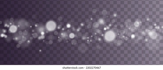 Shining bokeh isolated on transparent background. Glow light effect. The dust sparks and stars shine with special light. Christmas flash. Sparkling blur magical white dust particles. Vector. 