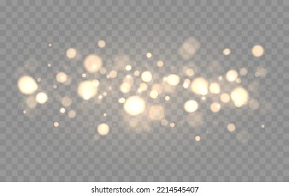 Leuchtender Bokeh einzeln auf transparentem Hintergrund. Goldene Bokeh-Lichter mit leuchtenden Partikeln einzeln.	