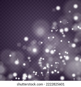 Shining bokeh isolated on transparent background. Sparkling blur magical white dust particles. Glow light effect. The dust sparks and stars shine with special light. Christmas flash. Vector. 