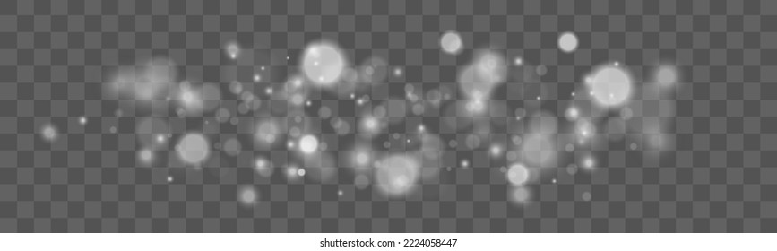 Brillante bokeh aislado en un fondo transparente. Parpadeando partículas mágicas de polvo blanco. Efecto luminoso. El polvo brilla y las estrellas brillan con luz especial. Navidad. Vector. 