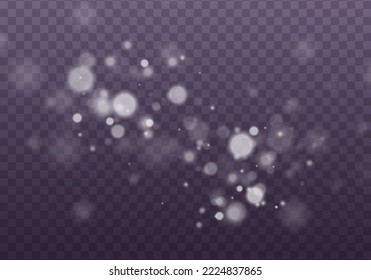 Shining bokeh isolated on transparent background. Sparkling blur magical white dust particles. Glow light effect. The dust sparks and stars shine with special light. Christmas flash. Vector. 