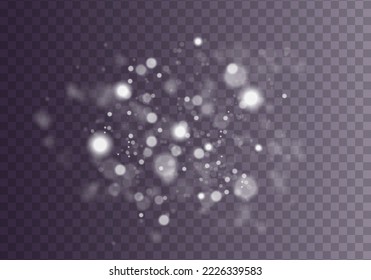 Brillante bokeh aislado en un fondo transparente. Parpadeando partículas mágicas de polvo blanco. Efecto luminoso. El polvo brilla y las estrellas brillan con luz especial. Navidad. Vector. 