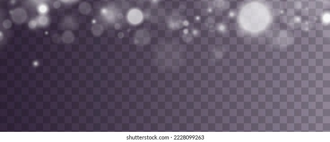 Shining bokeh isolated on transparent background. Sparkling blur magical white dust particles. Glow light effect. The dust sparks and stars shine with special light. Christmas flash. Vector. 