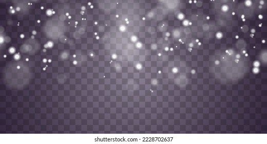 Brillante bokeh aislado en un fondo transparente. Parpadeando partículas mágicas de polvo blanco. Efecto luminoso. El polvo brilla y las estrellas brillan con luz especial. Navidad. Vector. 