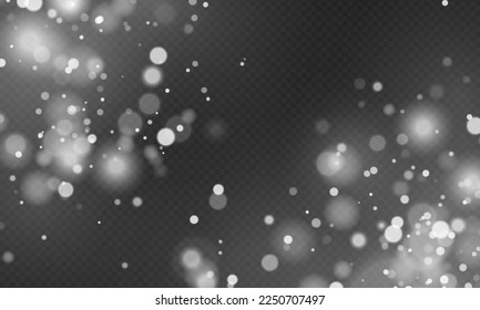 Shining bokeh isolated on transparent background. Sparkling blur magic white dust particles. Glowing light effect. Luminous dust sparks and stars shine with special light. Christmas flash. Vector.