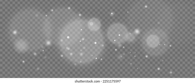 Shining bokeh isolated on transparent background. Sparkling blur magic white dust particles. Glowing light effect. Luminous dust sparks and stars shine with special light. Christmas flash. Vector.