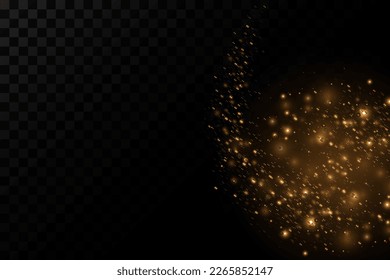 Shining bokeh isolated on transparent background. Christmas concept. Golden sparks and golden stars glisten with a special light effect.