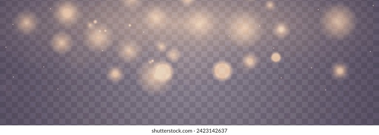 Shining bokeh isolated on transparent background. Light glare and lights. Abstract flash light effect. Vector illustration.