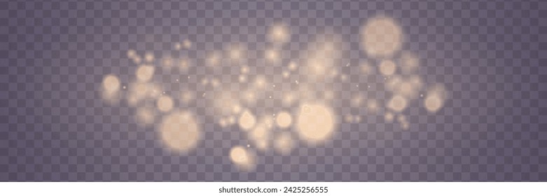Bokeh brillante aislado sobre fondo transparente. Luces y brillos. Efecto de luz de destello abstracto. Ilustración vectorial.	
