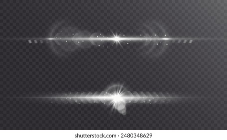 Shining bright horizontal light effects PNG, isolated on a transparent background, glare, lines, particles of bright light. Set of vector lines for web design