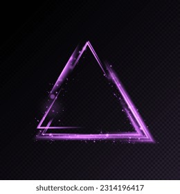 Shining bright purple triangle. Frame with light effects. Vector illustration. Place for text and product advertising