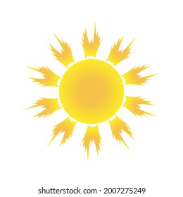 A shining bright sun on a white background. A vector image.