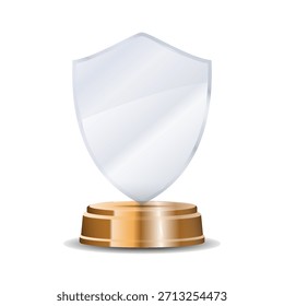 Shining bronze crystal trophy standing on wooden pedestal with reflective lasered details and engraved wreath ideal for award ceremonies, recognition visuals, and polished vector artwork
