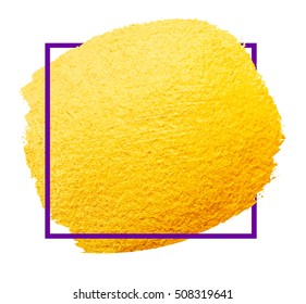 Shining brush stroke for you amazing design project. Isolated on white. Abstract hand painted golden background for certificate, gift, voucher, present, discount, invitation, wedding card.