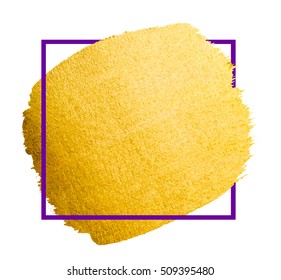 Shining brush stroke for you amazing design project. Isolated on white. Abstract hand painted golden background for certificate, gift, voucher, present, discount, invitation, wedding card.