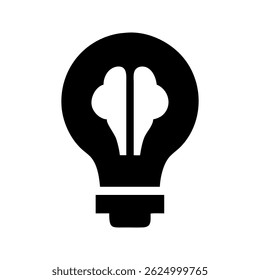 Shining bulb human brain idea icon. Bulb with brain inside symbolizing creative ideas.
