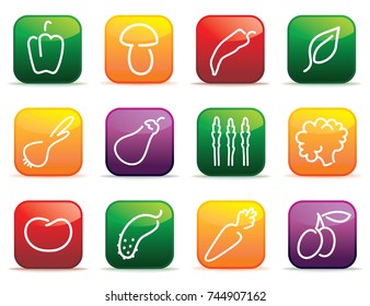 Shining buttons with the image of vegetables