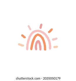 Shining cartoon rainbow or sun illustration. Childish cute drawing. Hand drawn style. Print design element. Vector.