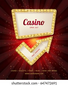 Shining Casino Banner. Show, Sale and Circus Retro Design. Vector illustration