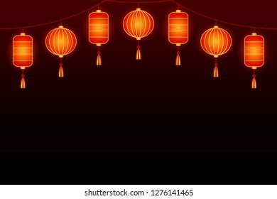Shining chinese lanterns on a dark background. Eps 10