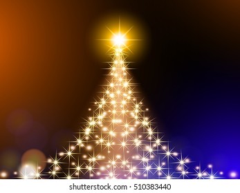 Shining Christmas background with Christmas tree, vector illustration.