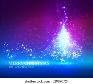 Shining Christmas blue unusual tree. Vector illustration
