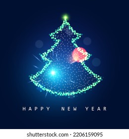 Brillante árbol de fuego de Navidad. Luces navideñas y efecto bokees