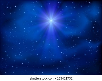 Shining Christmas star in the night sky, illustration.