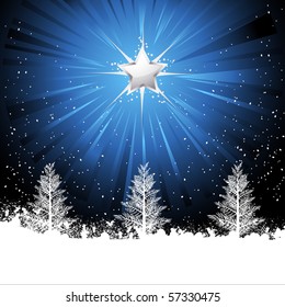 Shining Christmas star and Christmas trees