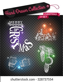 Shining christmas symbols and elements for design. Vector illustration