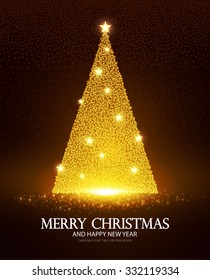 Shining Christmas Tree. Celebration Card & Season Poster. Vector illustration.