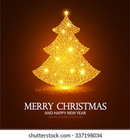 Shining Christmas Tree. Celebration Card & Season Poster. Vector illustration.