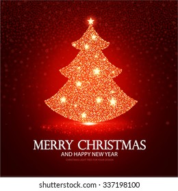 Shining Christmas Tree. Celebration Card & Season Poster. Vector illustration.