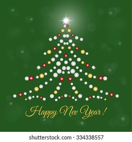 Shining Christmas tree with colored baubles. Abstract background. Happy New Year 2016 and Merry Christmas. Postcard for New Year, Christmas. Poster, template. Vector illustration.

