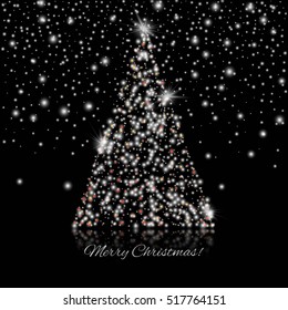 Shining Christmas Tree of garlands on a black background