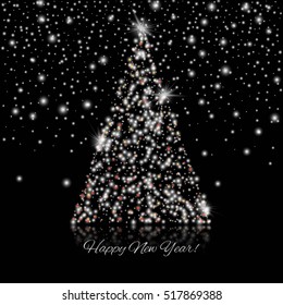 Shining Christmas Tree of garlands on a black background