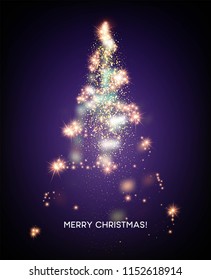 Shining Christmas tree. Light star background. Vector illustration EPS10